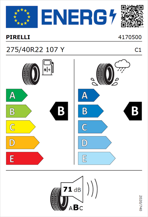 Tyre Label for Pirelli P Zero (PZ4) Luxury 275/40R22 107Y