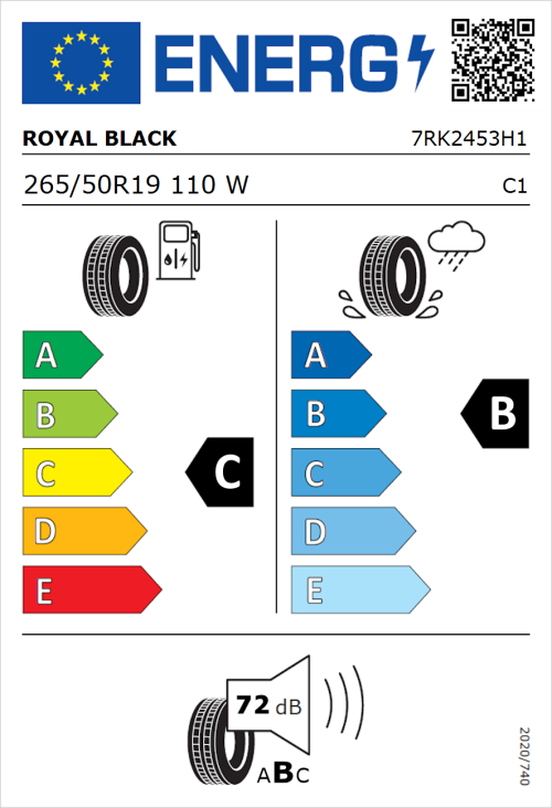 Tyre Label for Royal Black Explorer II 265/50R19 110W