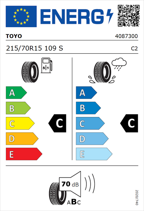 Tyre Label for Toyo NANOENERGY VAN 215/70R15 109S