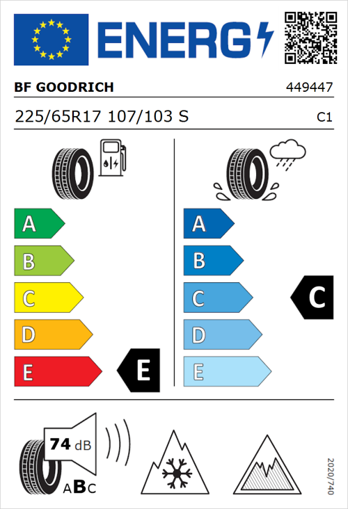 Tyre Label for BF Goodrich All-Terrain T/A KO3 225/65R17 107/103S