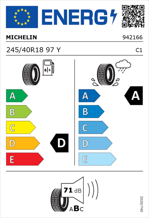 Tyre Label for Michelin Pilot Sport 3 245/40R18 97Y