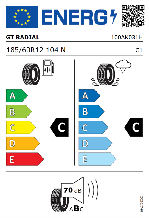 Tyre Label for GT Radial KARGOMAX ST-6000 185/60R12 104N