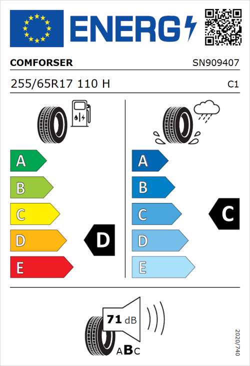 Tyre Label for Comforser CF2000 255/65R17 110H